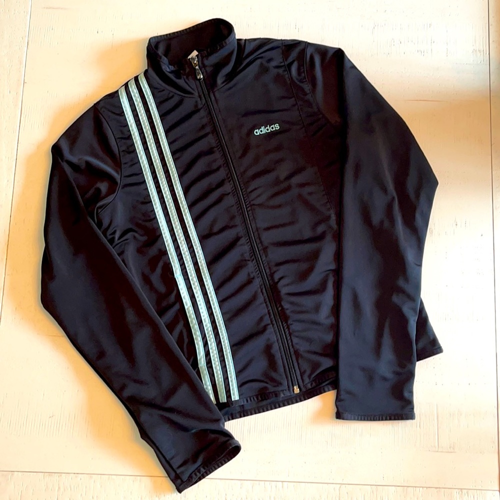 adidas Black Jacket with Blue Stripes